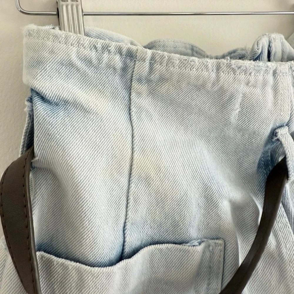 ZARA Paper Bag High Waisted Denim Shorts w/ Belt | M | 100% Cotton Classic Denim - Picture 4 of 4